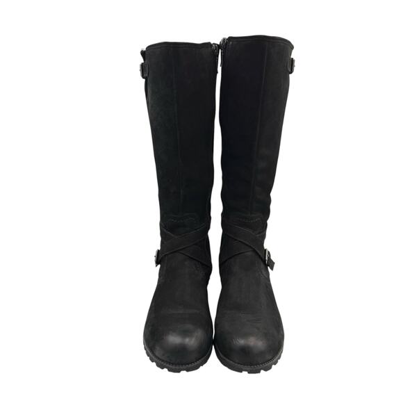 Hotter Comfort Concept Belle Black Nubuck Leather Knee High Moto Riding Boots - Picture 2 of 15